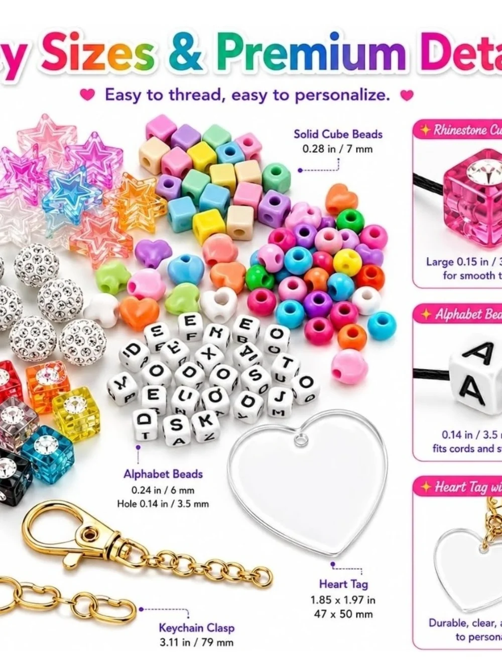 Personalized Heart Keychain Charm Kit - Pink Beaded Kids Accessory
